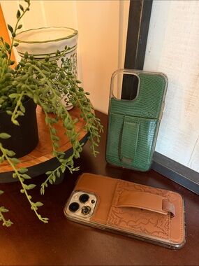 Walli Leather Wallet Phone Cases.  Set of two ~ green & light brown. 13 Pro Max.